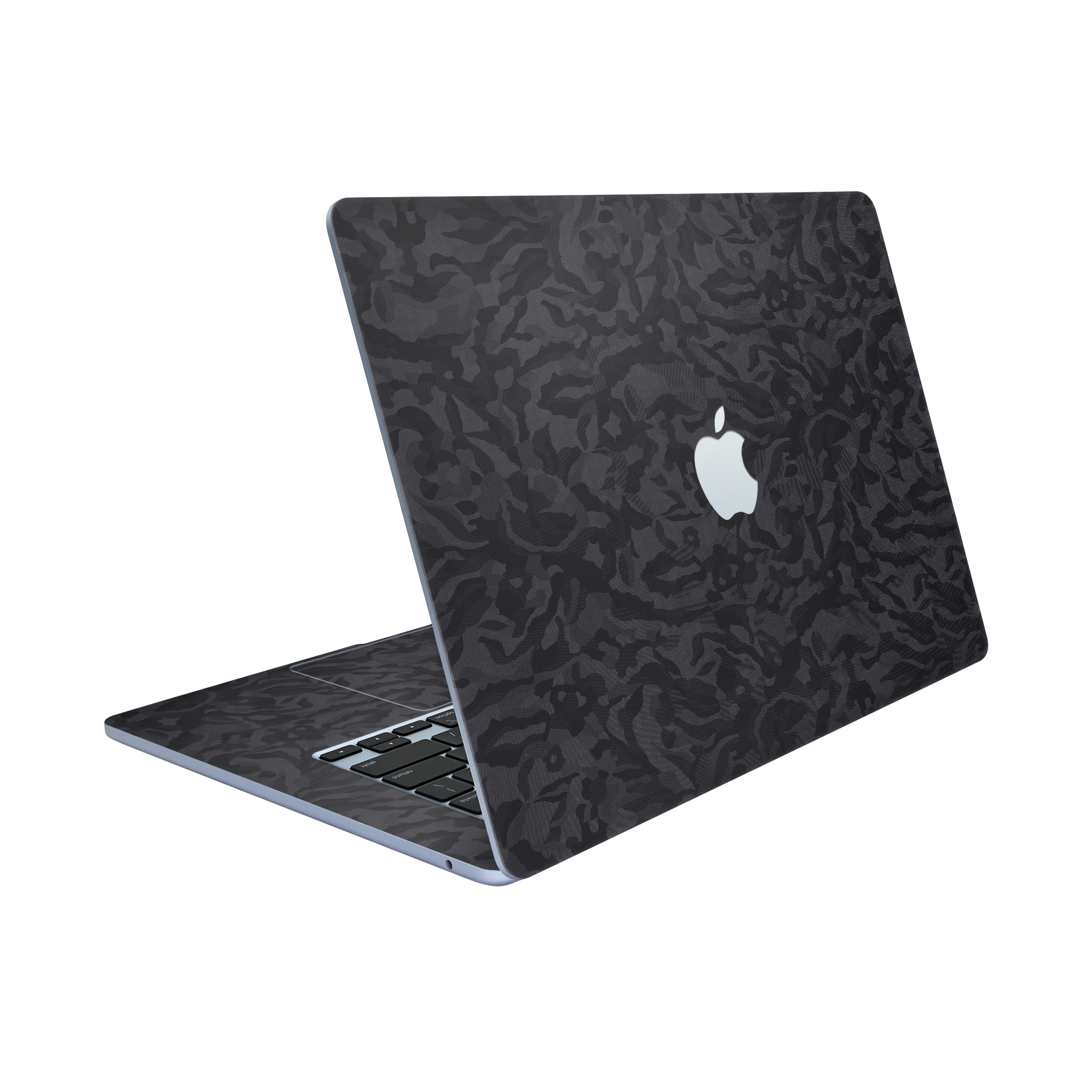 Macbook Air 15 Angled top and inside Black Camo