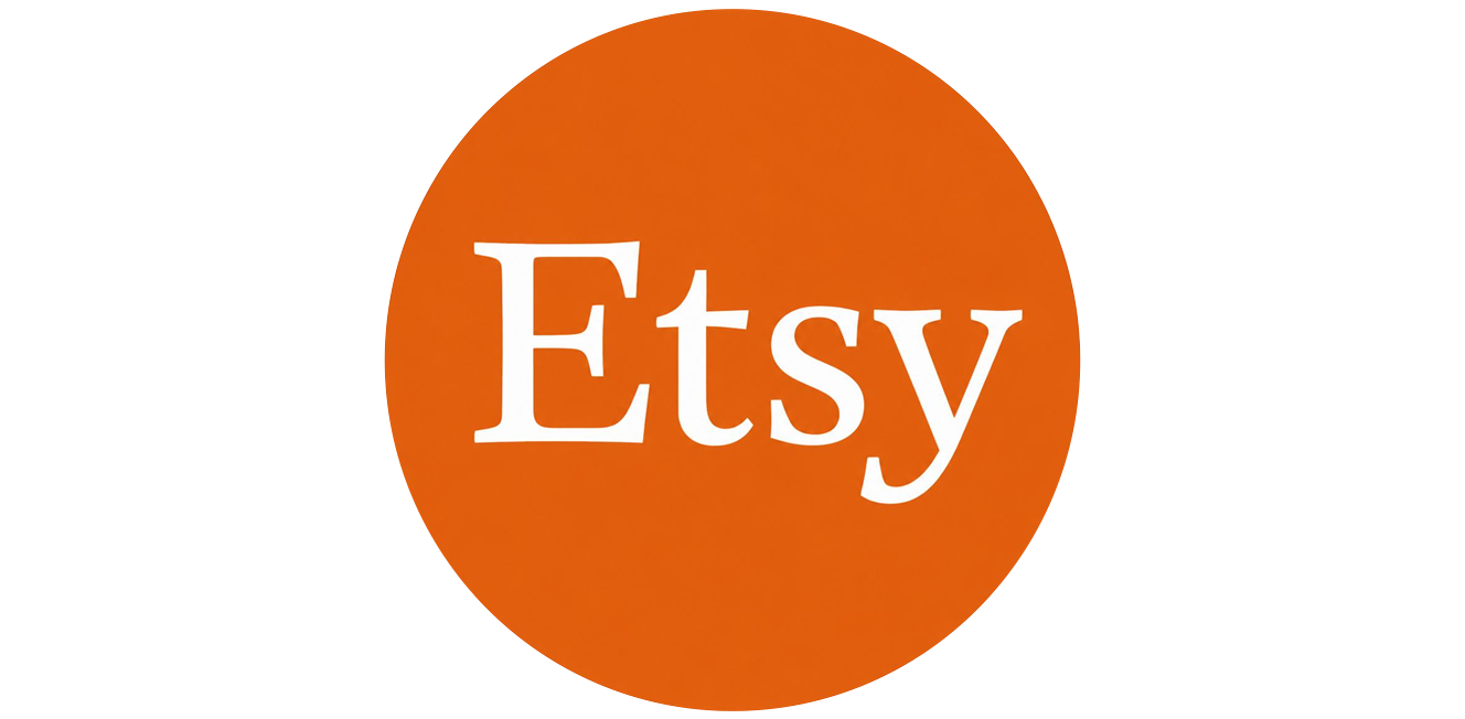 The Etsy logo featuring the word 'Etsy' in white serif lettering inside a solid orange circle, centered on a plain white background.