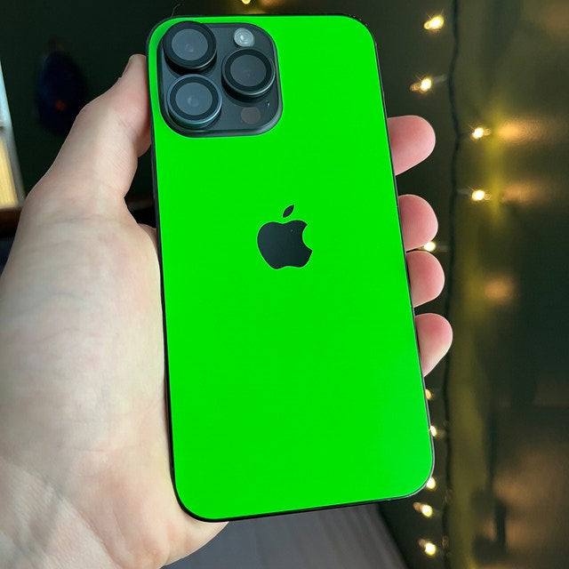 Real Customer Using Neon\ Green Vinyl Skin on iPhone 16 Pro
