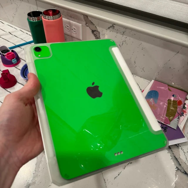 Real Customer Using Neon Green Vinyl Skin on Apple iPad